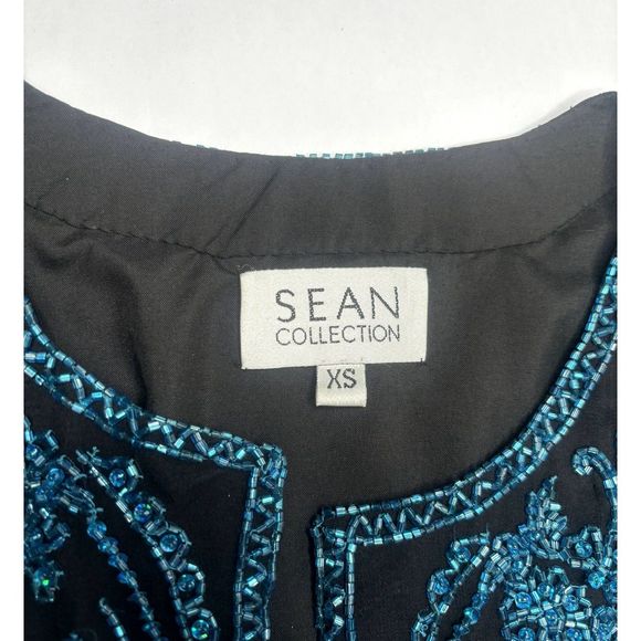 Sean Collection Silk Sequin Beaded Formal Jacket Womens Black Designer Luxury - Picture 8 of 8